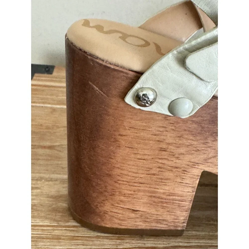 Sam Edelman Josephine Modern Ivory Leather Open Toe Platform Sandals Size 9.5